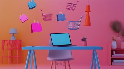 Vibrant Home Office with Shopping Decor