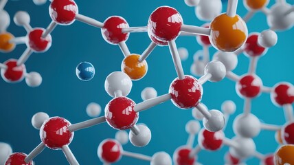 Obraz premium Colorful molecular structure against a blue background.
