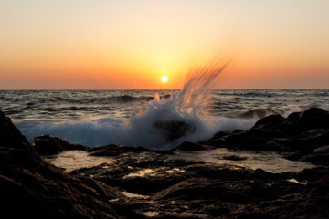 Sunset with waves in corse
