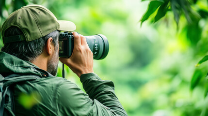 Fototapeta premium Man photographing nature in a forest