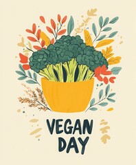 World Vegetable Day poster with broccoli on a white background