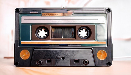 Obraz premium Close-Up Depiction of an Old Audio Tape Compact Cassette with Retro Design