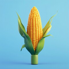 3D Corn on the Cob Icon: Classic Grilled Summer Snack Illustration Logo