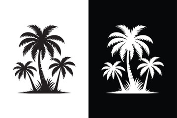 Coconut Tree Silhouette Vector Icon With Black And White Contrast.