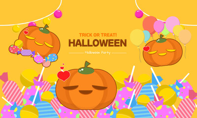 Halloween pumpkin illustration. Halloween banner templates such as banners, cards, flyers, social media wallpaper, postcards, and more. Vector illustration.