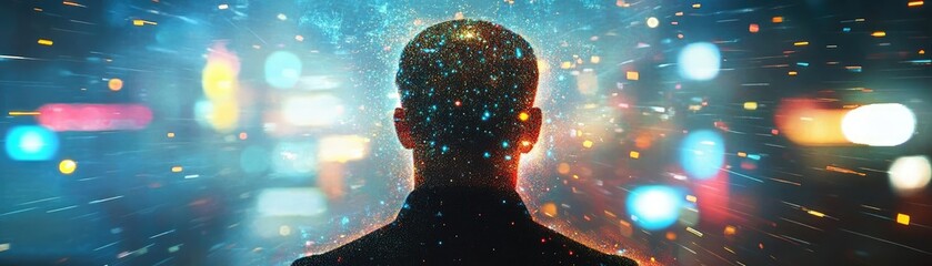 Fototapeta premium A captivating silhouette of a person with a cosmic background, symbolizing creativity and limitless potential.