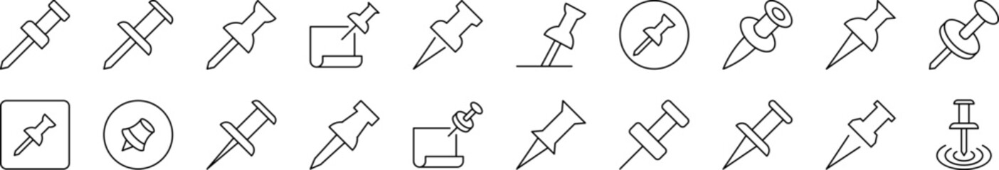 Push Pin for School and Office Related Line Icons for Web Sites, Books, Cards, Apps. Editable Stroke. Suitable for Web Sites, Books, Cards, Apps