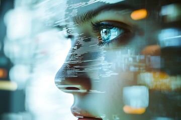 Digital persona concept with selective focus, merging real-world and online identities.