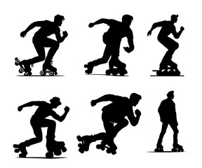 Collection of rollerblading  man vector illustration.