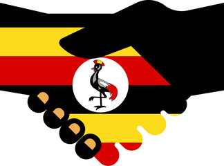 Uganda flag on shake hand icon