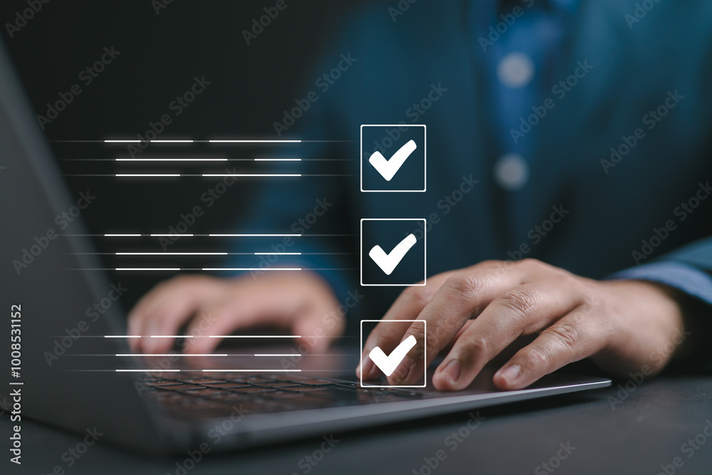 Poster accountant audit documents, quality assessment management with a checklist, business document evalua