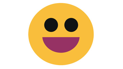 Fototapeta premium Vector Smiley Face Emoji with Wide Open Mouth and Black Eyes on White Background for Digital Communication and Social Media Graphics