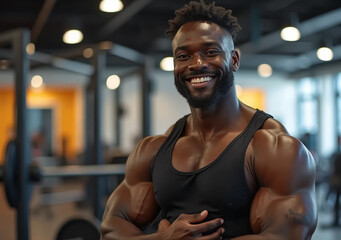 African Man Posing in the gym. Confident and smiling black man. Fitness and Strength.