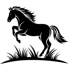 A horse jumping on grass silhouette vector illustration