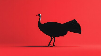 Fototapeta premium Silhouette of a peacock against a vibrant red background.