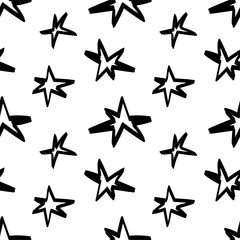 Seamless pattern with ink doodle stars. 