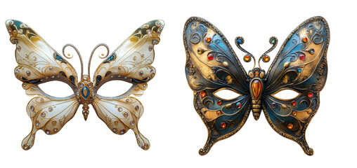 Venice carnival butterfly mask cutout on a transparent isolated background.