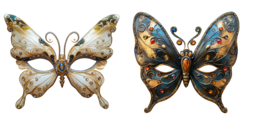 Venice carnival butterfly mask cutout on a transparent isolated background.