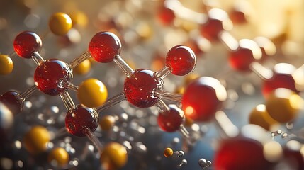 Abstract Molecular Structure with Red and Yellow Spheres