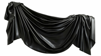 Naklejka premium Flowing Black Satin Fabric Draped Elegantly on White Background