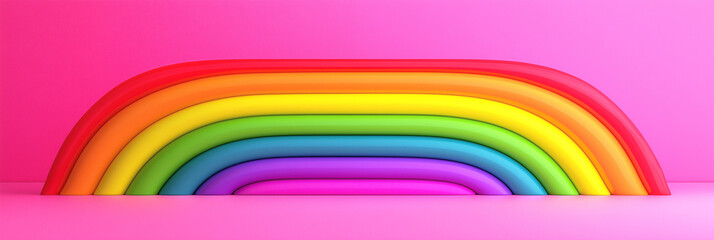 Obraz premium Playful 3D Rainbow, Colourful Abstract Background. Joy, Happiness, Imagination. Childhood, Trendy Naive Minimal Design, Fluorescent Neon, Modern Art. Equality, Diversity Symbol, Human Rights