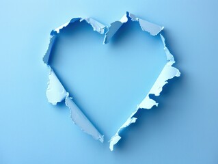 cut blue paper in the shape of a heart hole in paper. blank heart frame