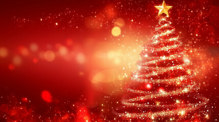 Choinka, pełna eleganckich dekoracji, wyrasta na tle delikatnego, świątecznego tła. Jej igły, w intensywnym odcieniu zieleni, kontrastują z kolorowymi bombkami oraz ozdobami.