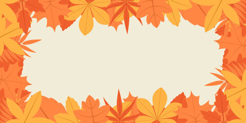 Autumn leaves frame. Leaf background vector mockup. Fall season leaves. Autumn mood. Brown yellow color leaves