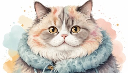 cute round fat cat illustration background