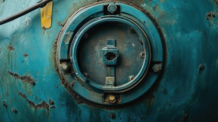 Top view close-up of a blue 200-litre fuel tank cap, with an industrial feel, no people or logos in the image.