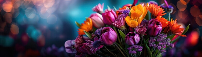 Obraz premium Wildflower bouquet with vibrant colors, artistic and inviting, Botanical, Bright hues, Photograph, Floral arrangement