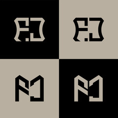 FJ polygon, circle, hexagon, flat and simple letter logo set in one artboard. FJ minimalist and classic logo.