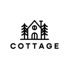 house cottage and a tree in front of it minimalist logo
