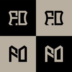FO polygon, circle, hexagon, flat and simple letter logo set in one artboard. FO minimalist and classic logo.