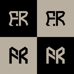 Obraz premium FR polygon, circle, hexagon, flat and simple letter logo set in one artboard. FR minimalist and classic logo.