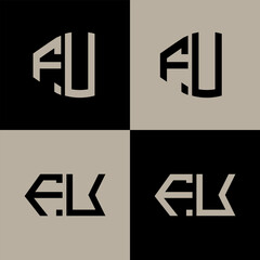 FU polygon, circle, hexagon, flat and simple letter logo set in one artboard. FU minimalist and classic logo.