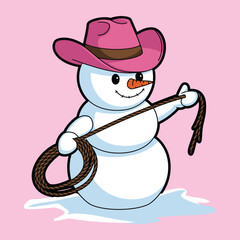 Snowman Cowboy Holding Lasso Illustration