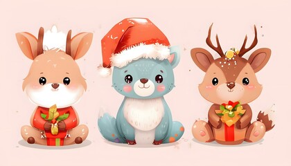 Fototapeta premium Cute animals for Christmas. Generative AI.