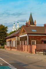 Obraz premium The ancient city of Polotsk with wooden houses and stone churches