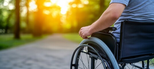 Obraz premium Close-Up of Young Man in Wheelchair Focusing on Hand and Wheel