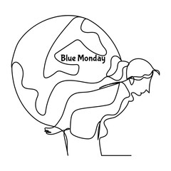 One continuous line drawing of Blue Monday concept Doodle vector illustration Continuous one line drawing art of vector illustration Blue monday