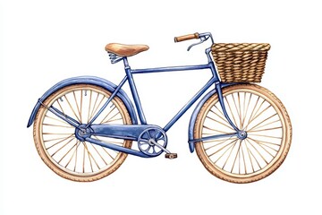 Vintage bicycle with a basket, side view on a white isolated background.