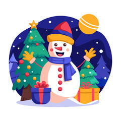 Snowman illustration in flat style 