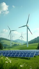 Renewable Energy Revolution Wind Turbines Solar Panels Clean Electricity Advanced Technology