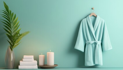 Tranquil Spa-Inspired Bedroom with Turquoise Bathrobe