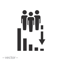 less people icon, decrease population, decline amount, demography drop, flat vector illustration