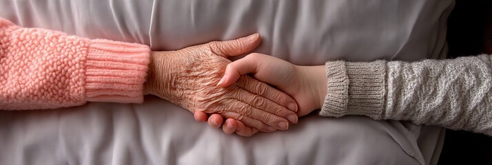Elderly Hand Holding Young Caregiver's Wrist: A Touch of Care