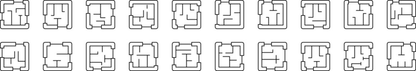 Floor Plan Collection of Thin Icons. Editable Stroke. Suitable for Web Sites, Books, Cards, Apps