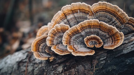 Closeup of Shelf Fungi on a Tree Trunk