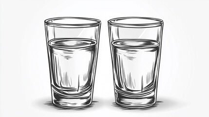 Two transparent glasses filled with water are positioned next to each other against a minimal backdrop, highlighting clarity and simplicity in daily routine.